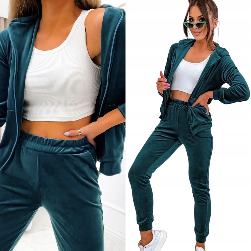 Dámská Teplákovka tepláková souprava s kapucí L 40 tyrkysová