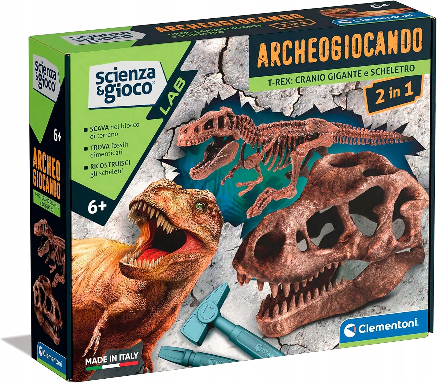 Clementoni Archeofun T-rex 2w1 Wykopaliska Szkielet Wielka Czaszka Zestaw