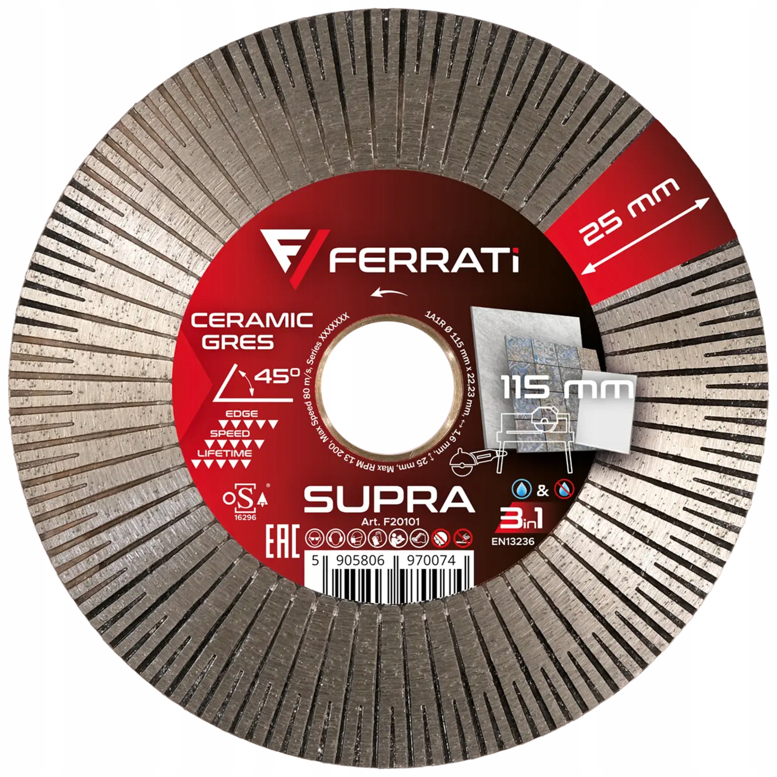 Ferrati Supra 115 x 22,23 mm Tarcza diamentowa do cięcia gresu i ceramiki