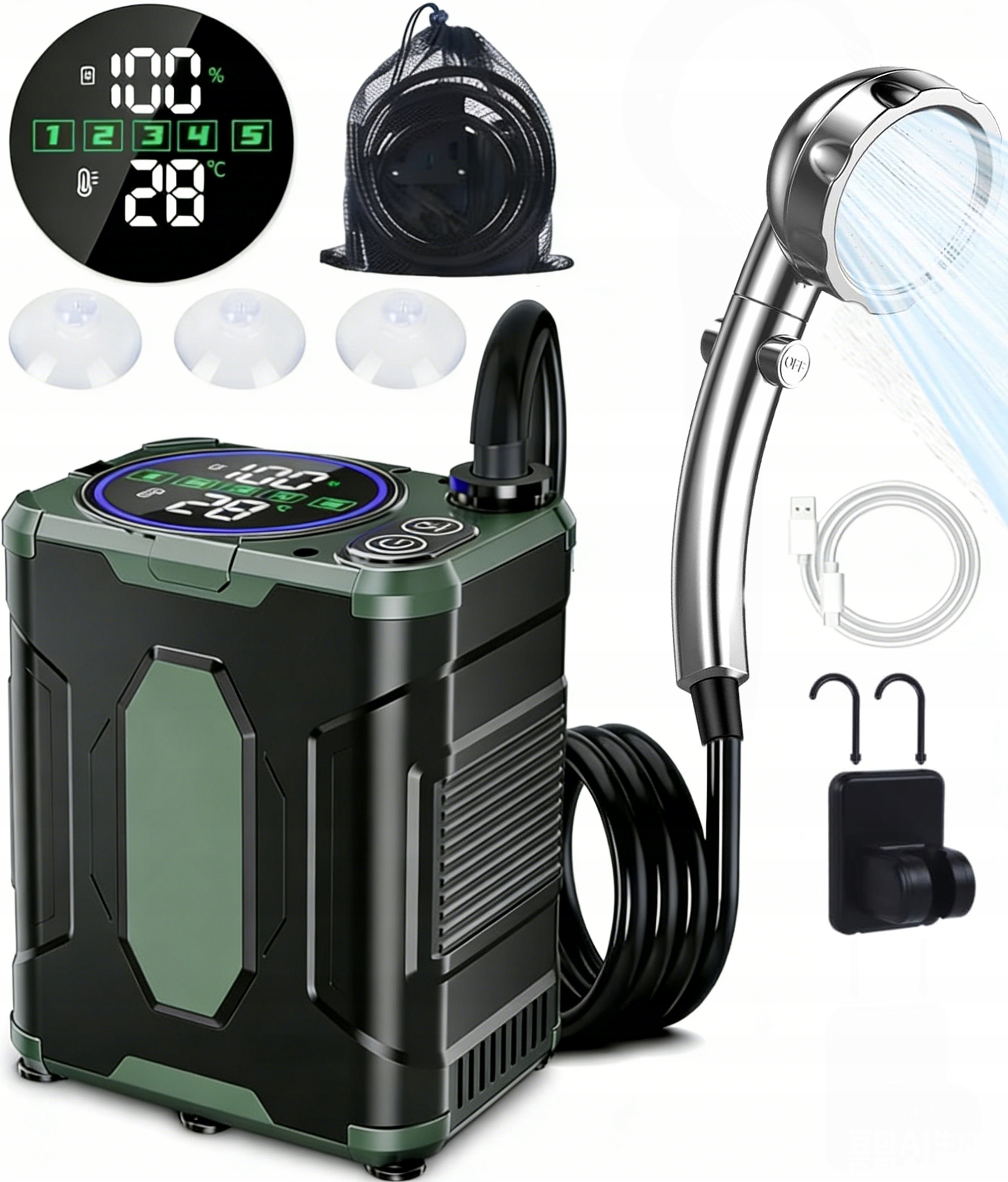 Turistická Sprcha Elektrická Kempingová Pumpa Akumulátor 10000 Mah IPX8