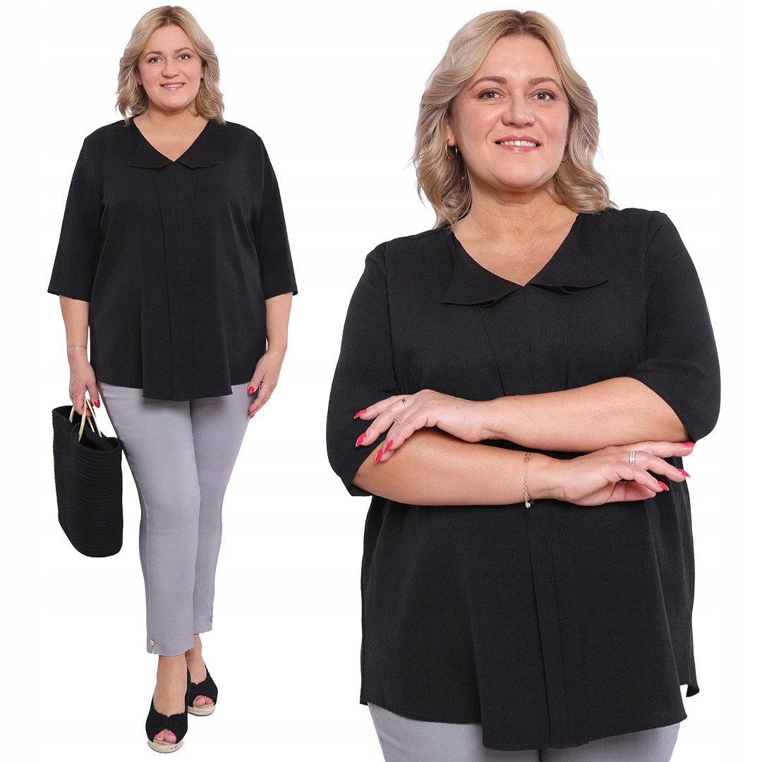 Lněná volná halenka v černé barvě plus size velikost 64