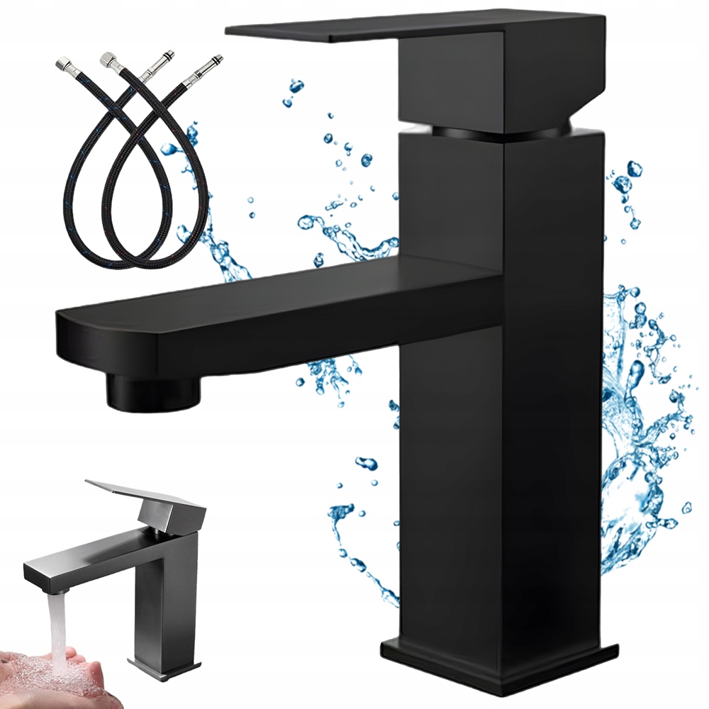 Bateria Umywalkowa Stojąca Czarna Oszczędność Wody 40% Łatwy Montaż Matowa