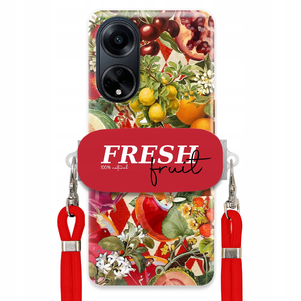Puzdro pre Oppo A98 5G Červené Crossbody vodítko držiak Fresh Fruit Ovocné