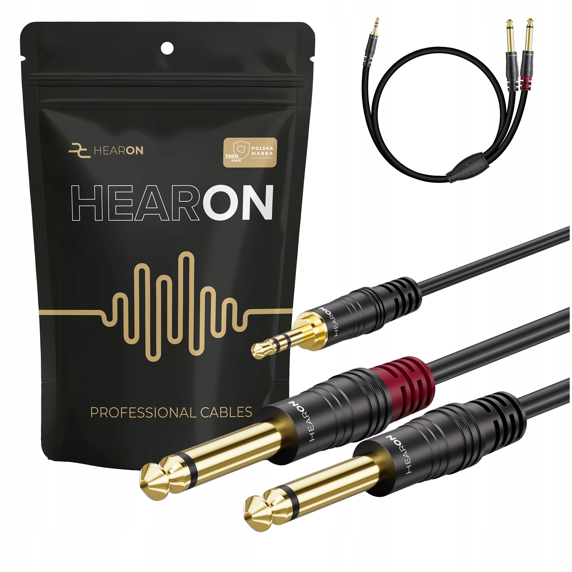 Hearon Core Kabel Audio Mini Jack 3,5mm Trs 2x Duży Jack 6,3mm Ts 2m Ofc
