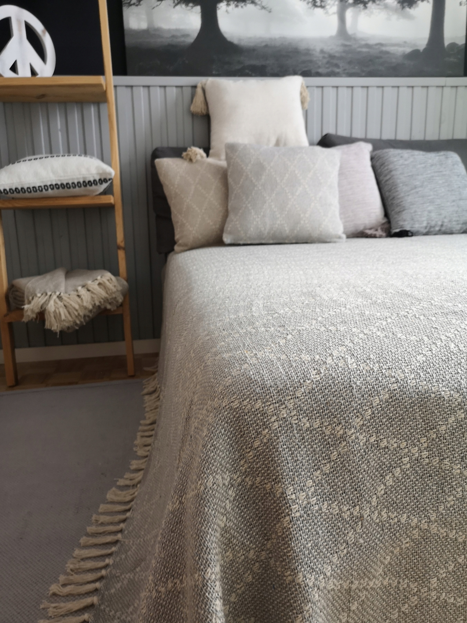 Bawełniana narzuta Bianka 200x220 boho loft w romby Decovena kremowa szara