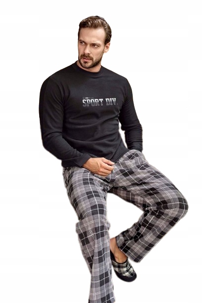 Elegantní Teplé Pánské Fleecové Pyžamo Teplákovka Domácí Oblečení Kostkované Kalhoty M