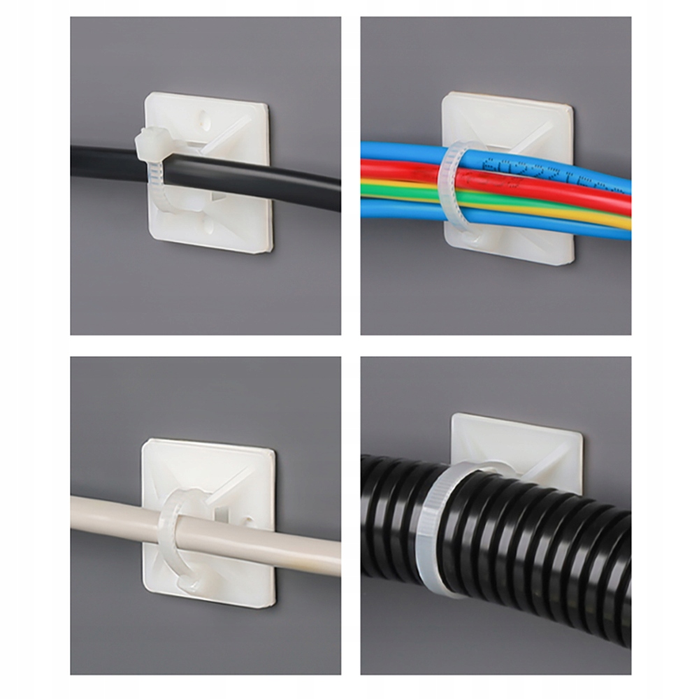 10x SAMOPRZYLEPNY ORGANIZER DO KABLI PRZEWODÓW UCHWYT TRYTYTKI KLEJ 20x20mm Kolor czarny