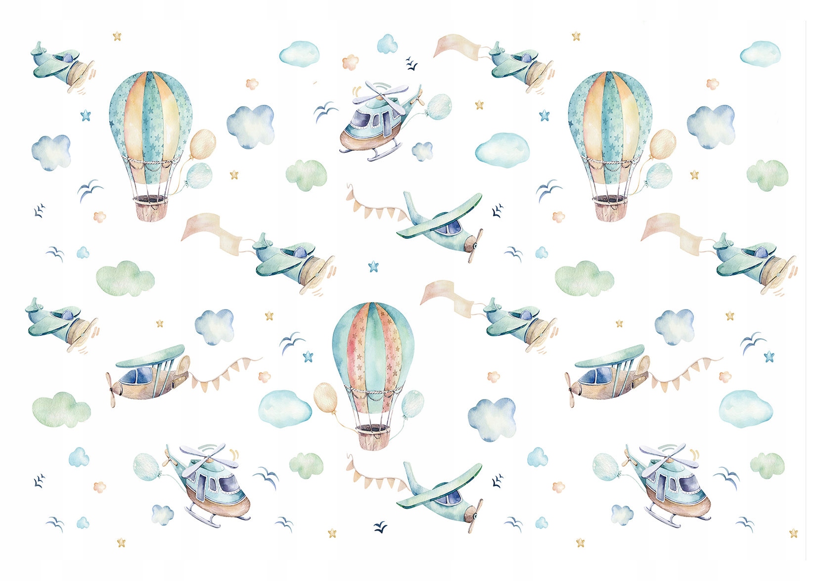 Fototapeta Cestování v oblacích balóny letadla pastely 520x318 vinylová lepidlo