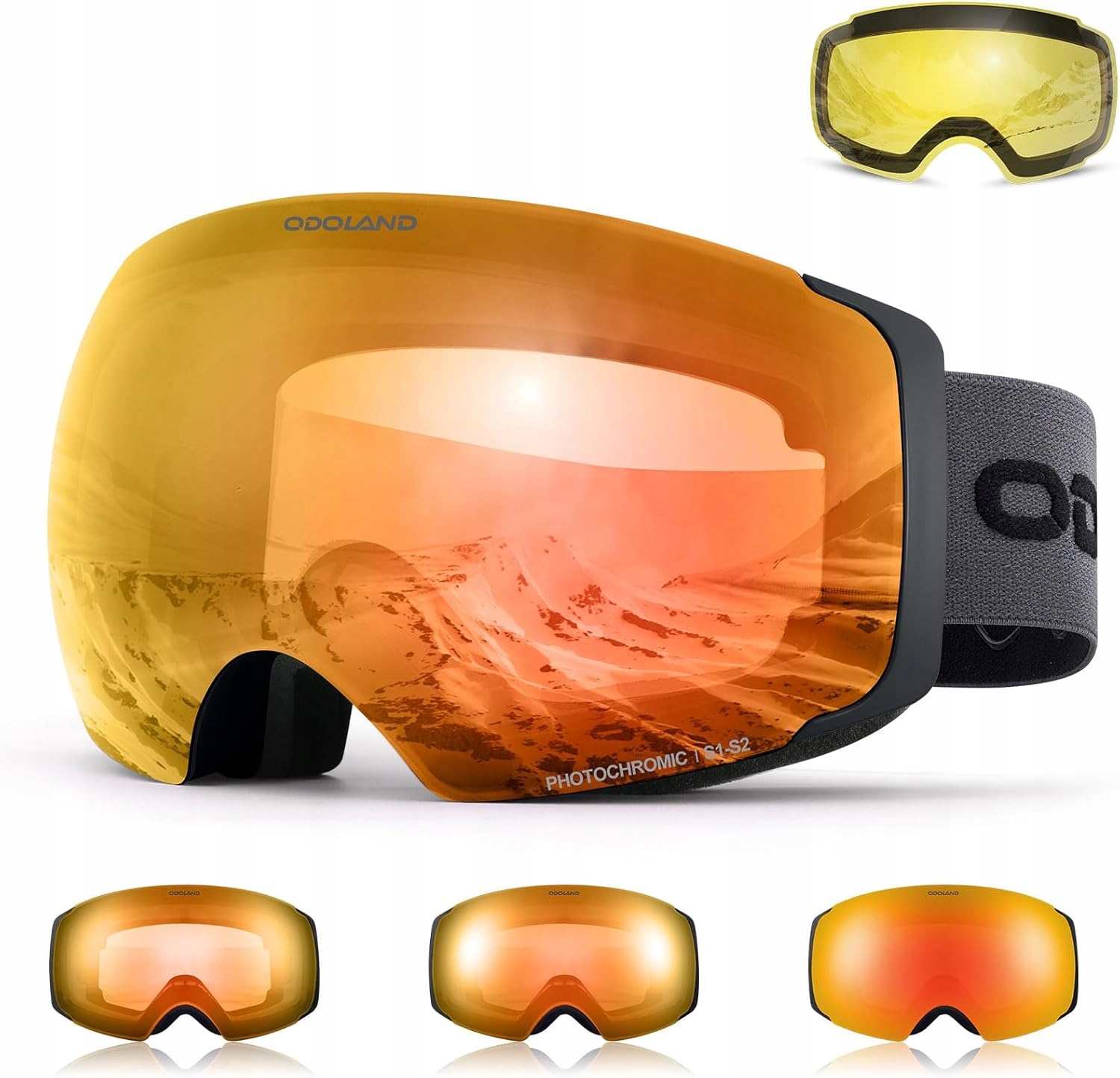 Odoland Snowboardové lyžařské brýle sférický Uv filtr 400 Oranžové