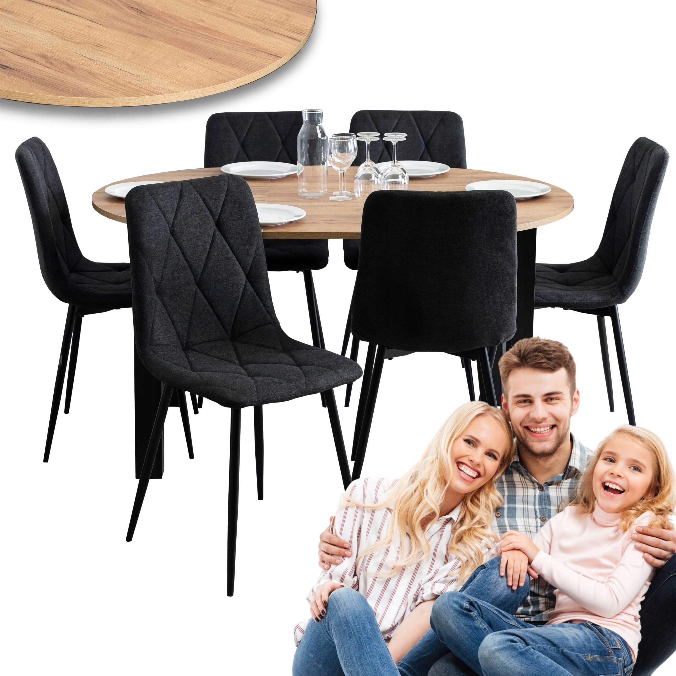 Sada rozkládacího kuchyňského stolu Sada čalouněná černá 6x