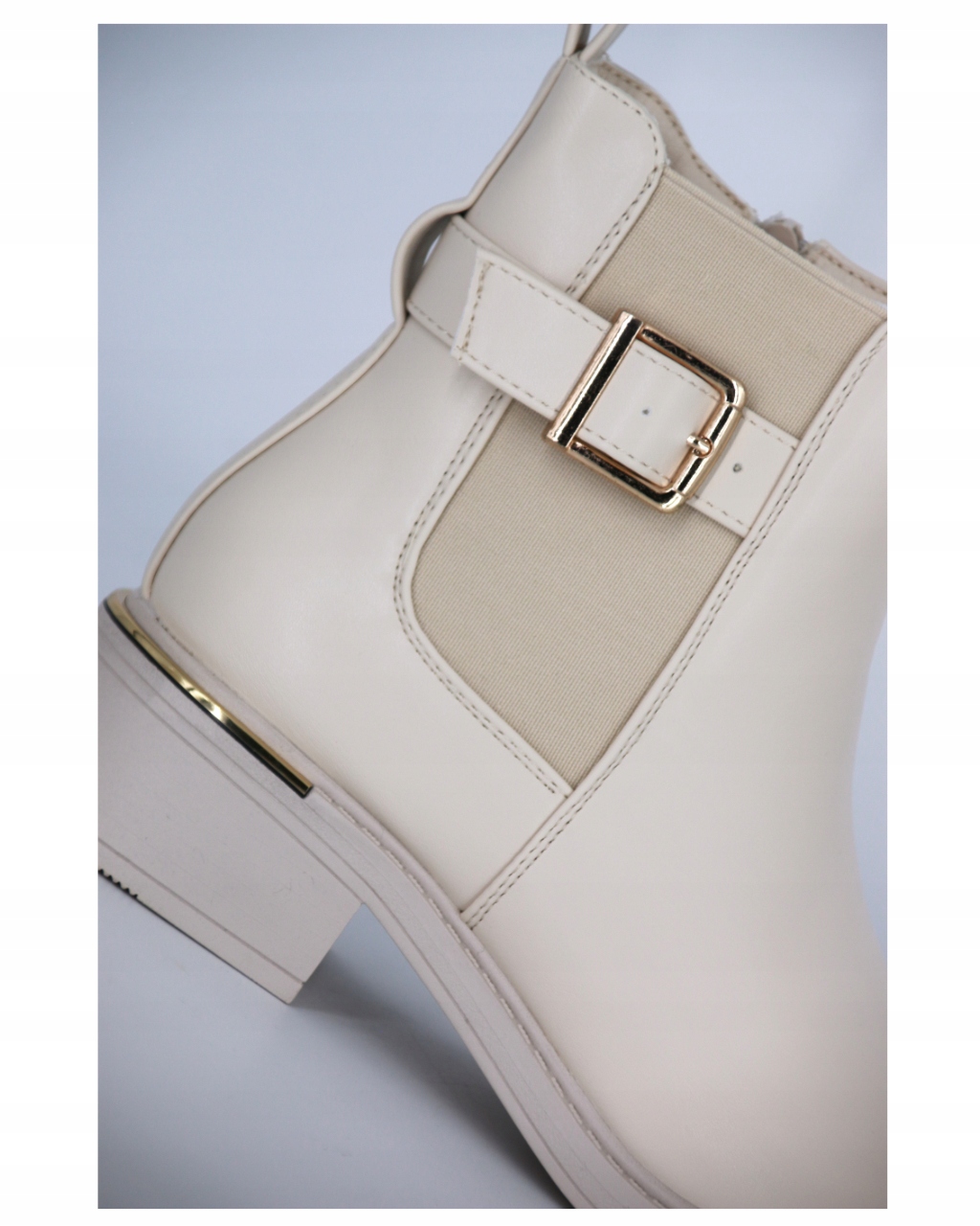 JASNE BEŻOWE BOTKI SKÓRZANE WIOSENNE BUTY DAMSKIE ZE SPRZĄCZKĄ 39 Wzór dominujący bez wzoru