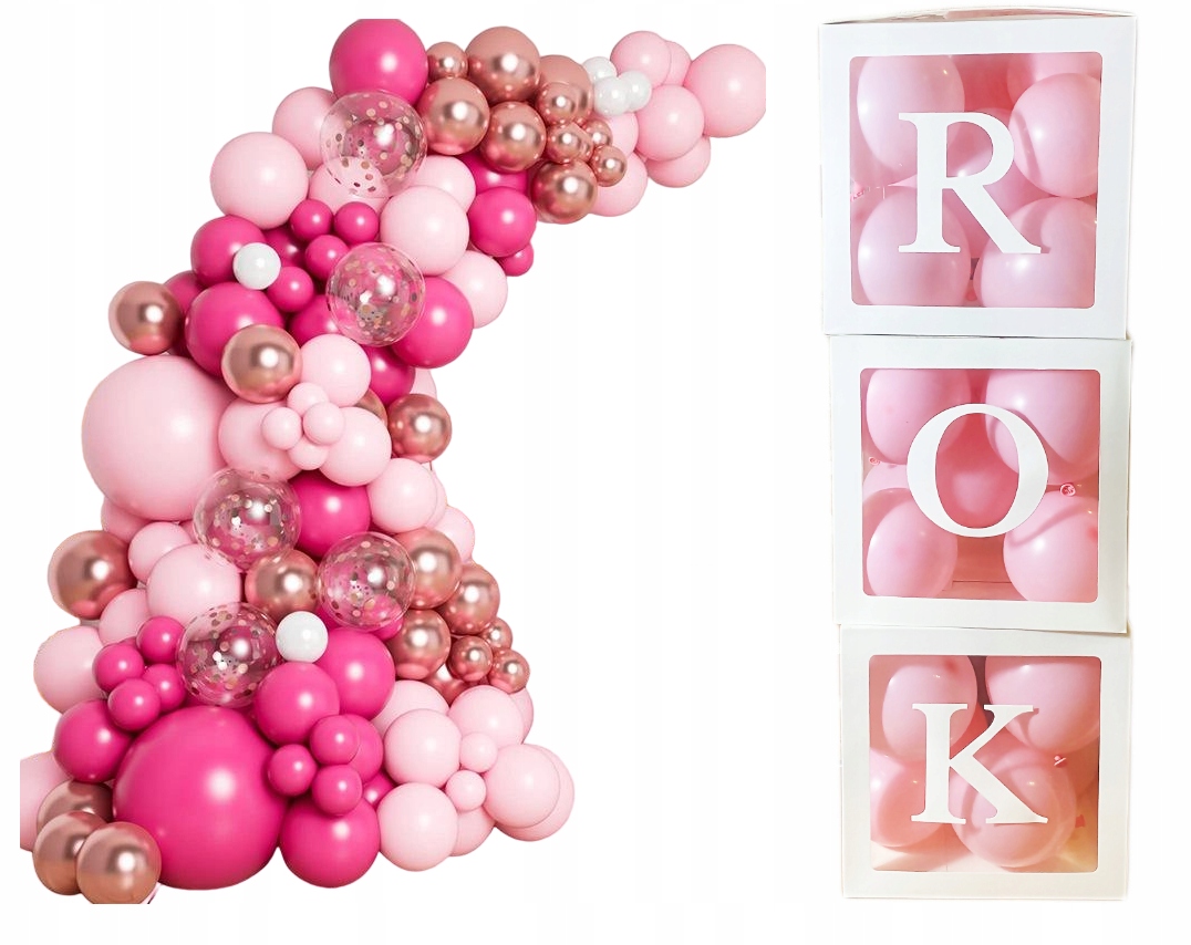 Balónková Girlanda Růžová Krabička Rok Pro Dívku Narozeniny Roček Růžová