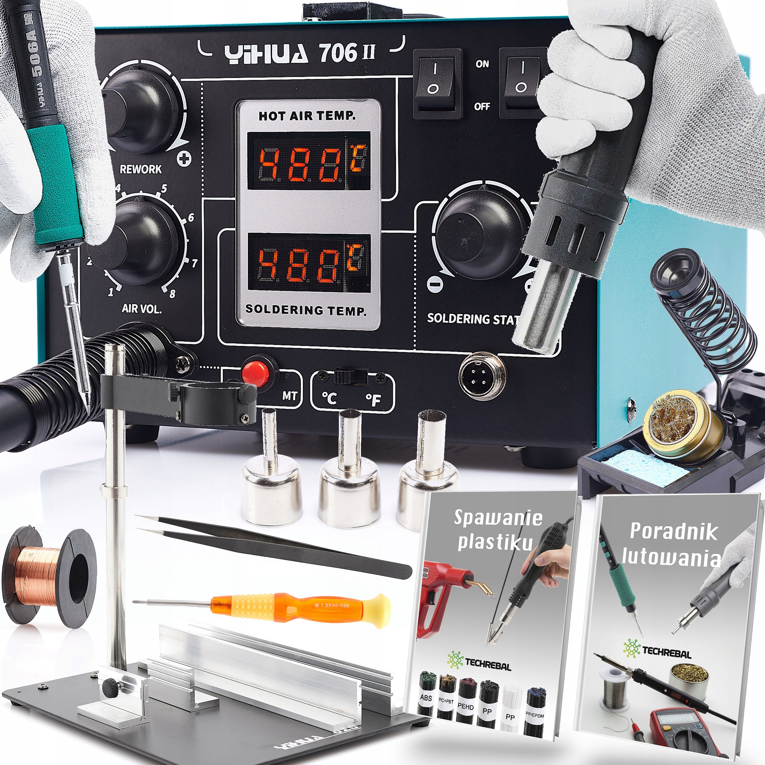 Přesná pájecí stanice Yihua 706 II HotAir T12 Držák na pažbu Servis