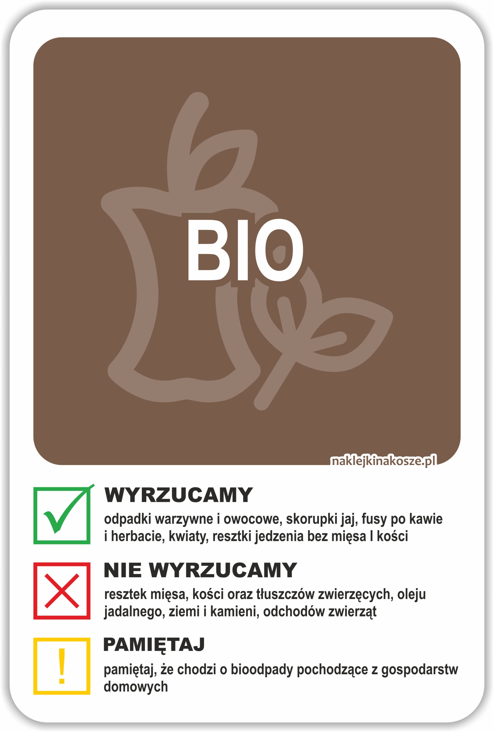 

Naklejka Na Kosz Segregacja śmieci Bio 30cm