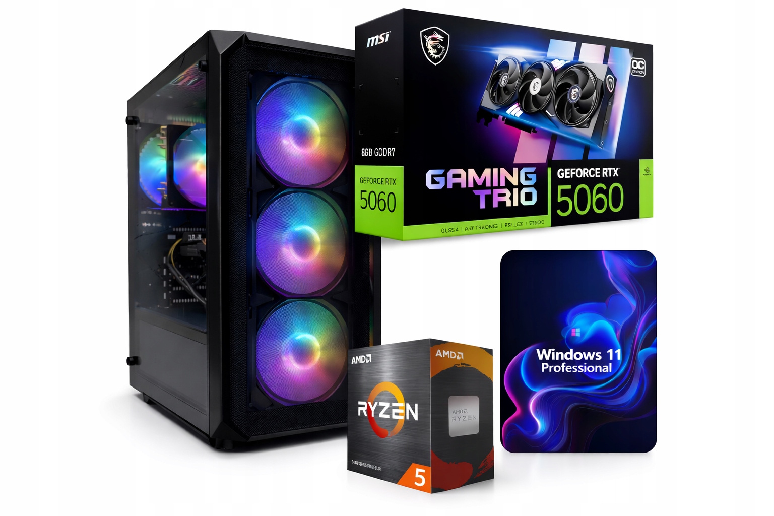 Herní Pc Ryzen 5 5500 Rtx 5060 8GB 16GB DDR4 512GB Wi-Fi WIN11PRO