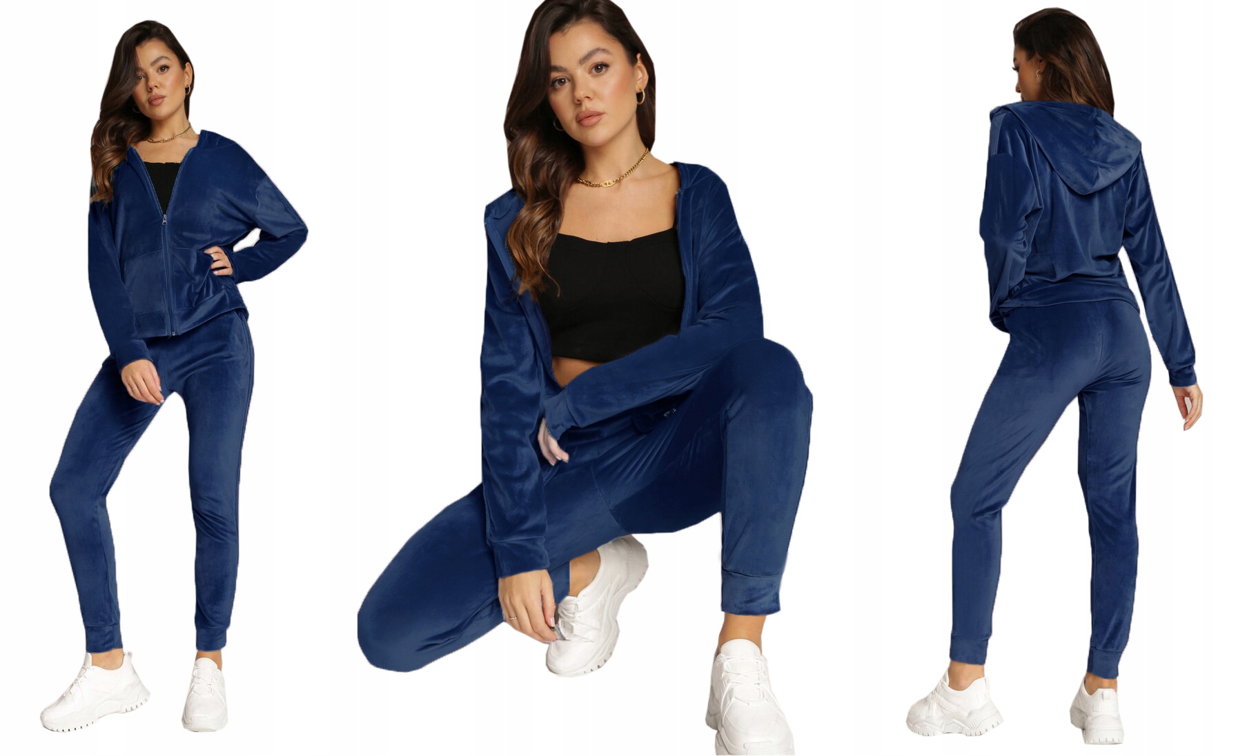 Dres damski welurowy Rozpinany komplet Welur bluza 9165 navy 3XL