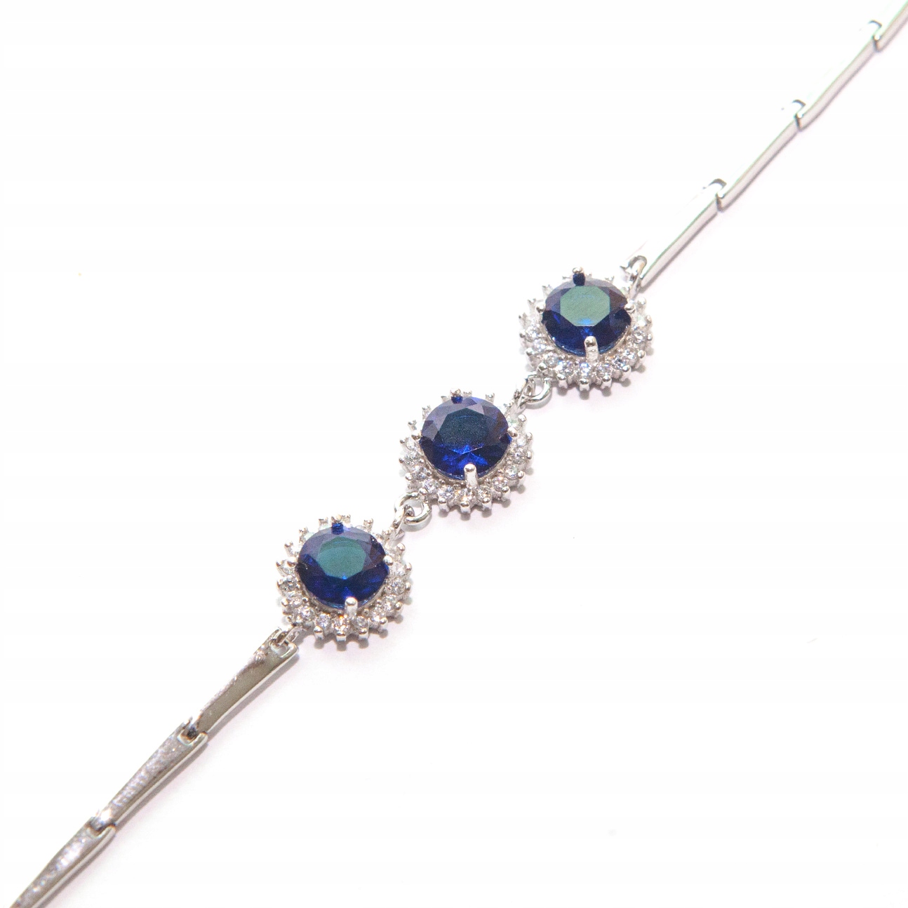 Stříbrný náramek se zirkony stříbro 925 zirkony kulaté tmavě modré