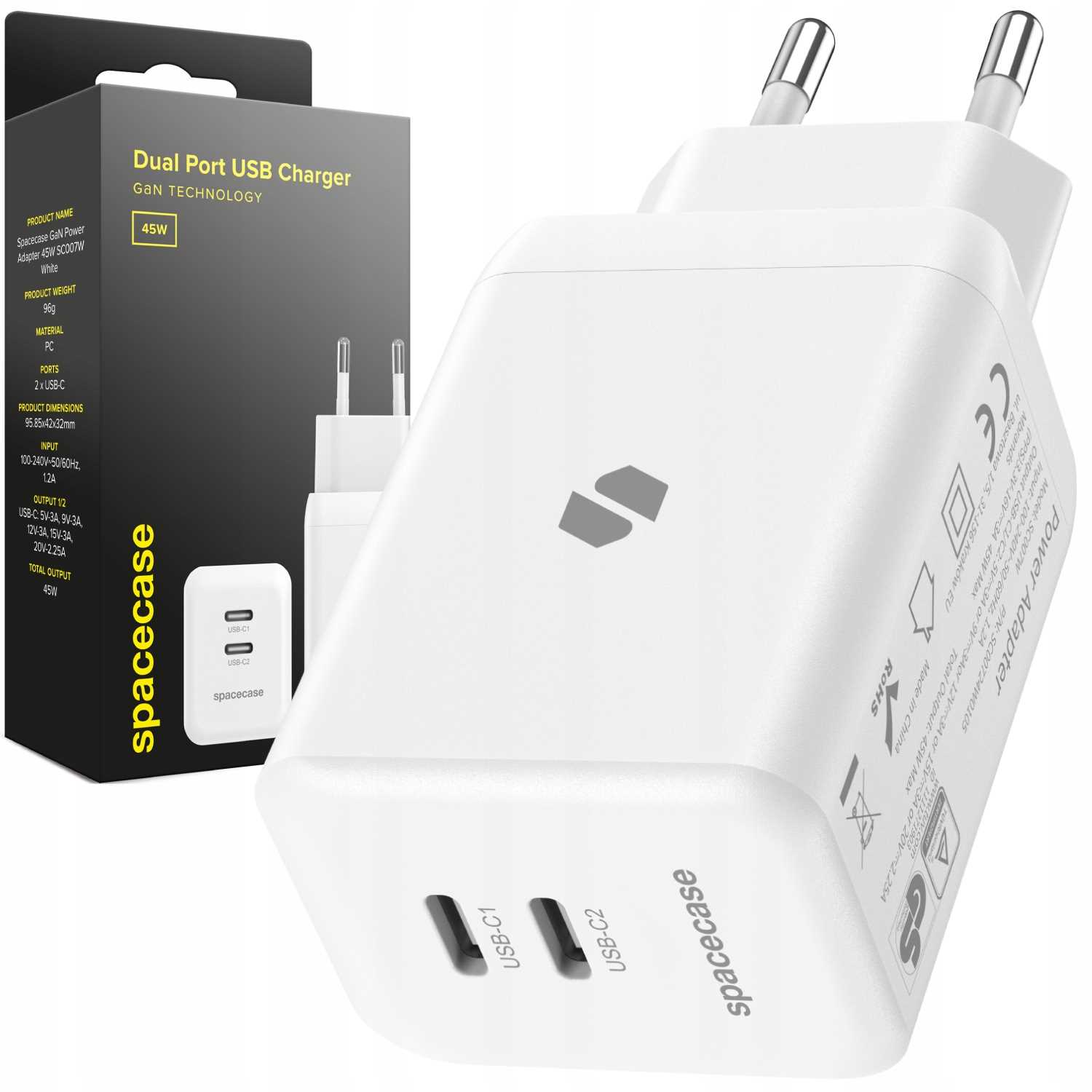 Spacecase Usb nabíječka 45W GaN SC007W bílá