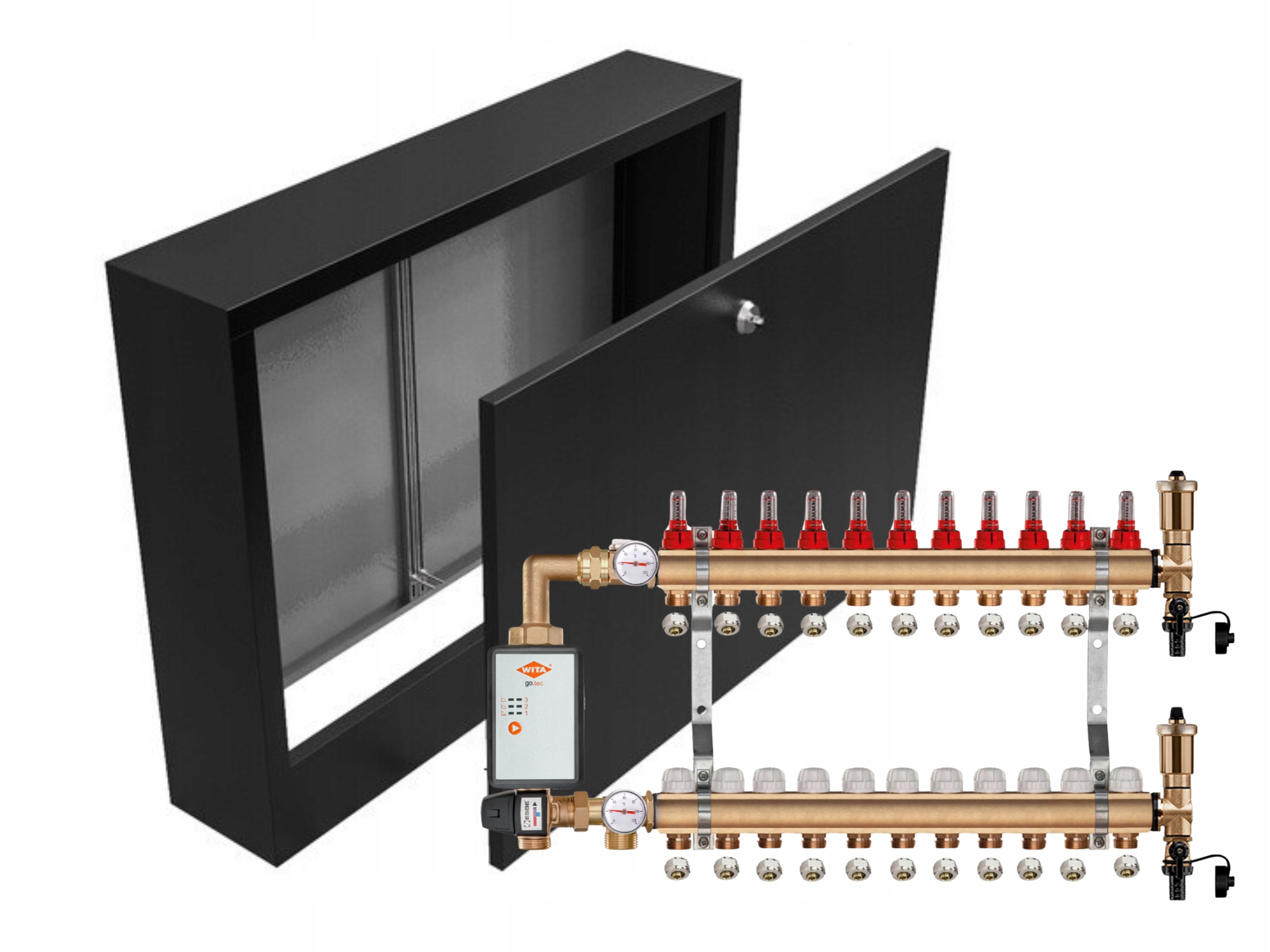 Mosazný Rozdělovač Podlahovky 11+ČERPADLO Vítá+nástěnná Skříňka Černá+pex