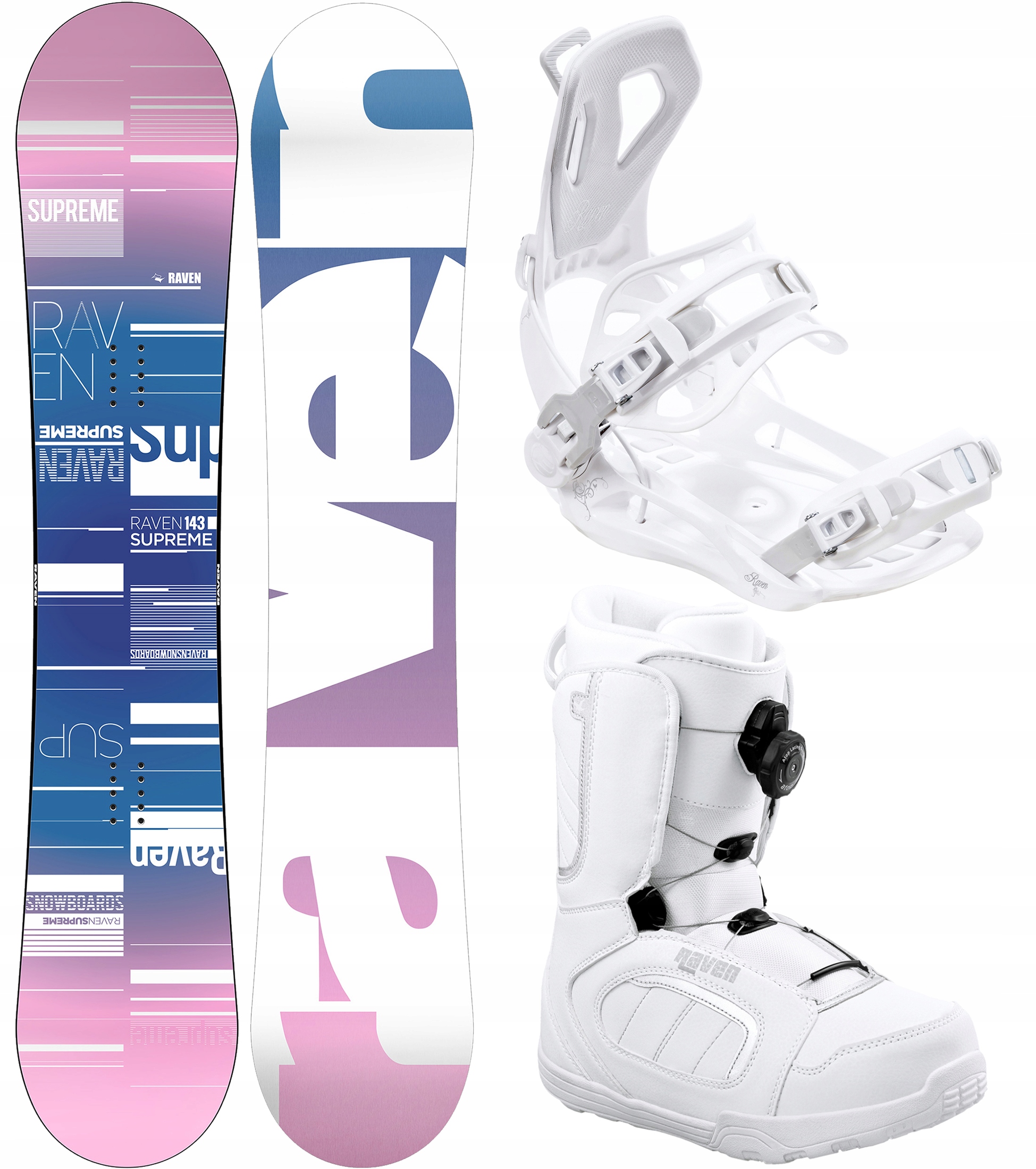 Zestaw Snowboardowy RAVEN Supreme White 147cm