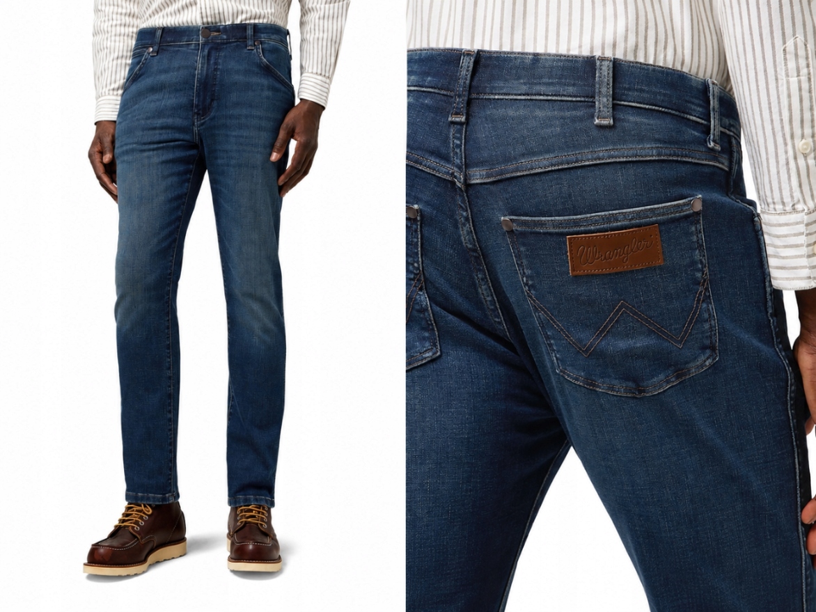 Wrangler Larston modré pánské zúžené džínové kalhoty Marine W36 L34