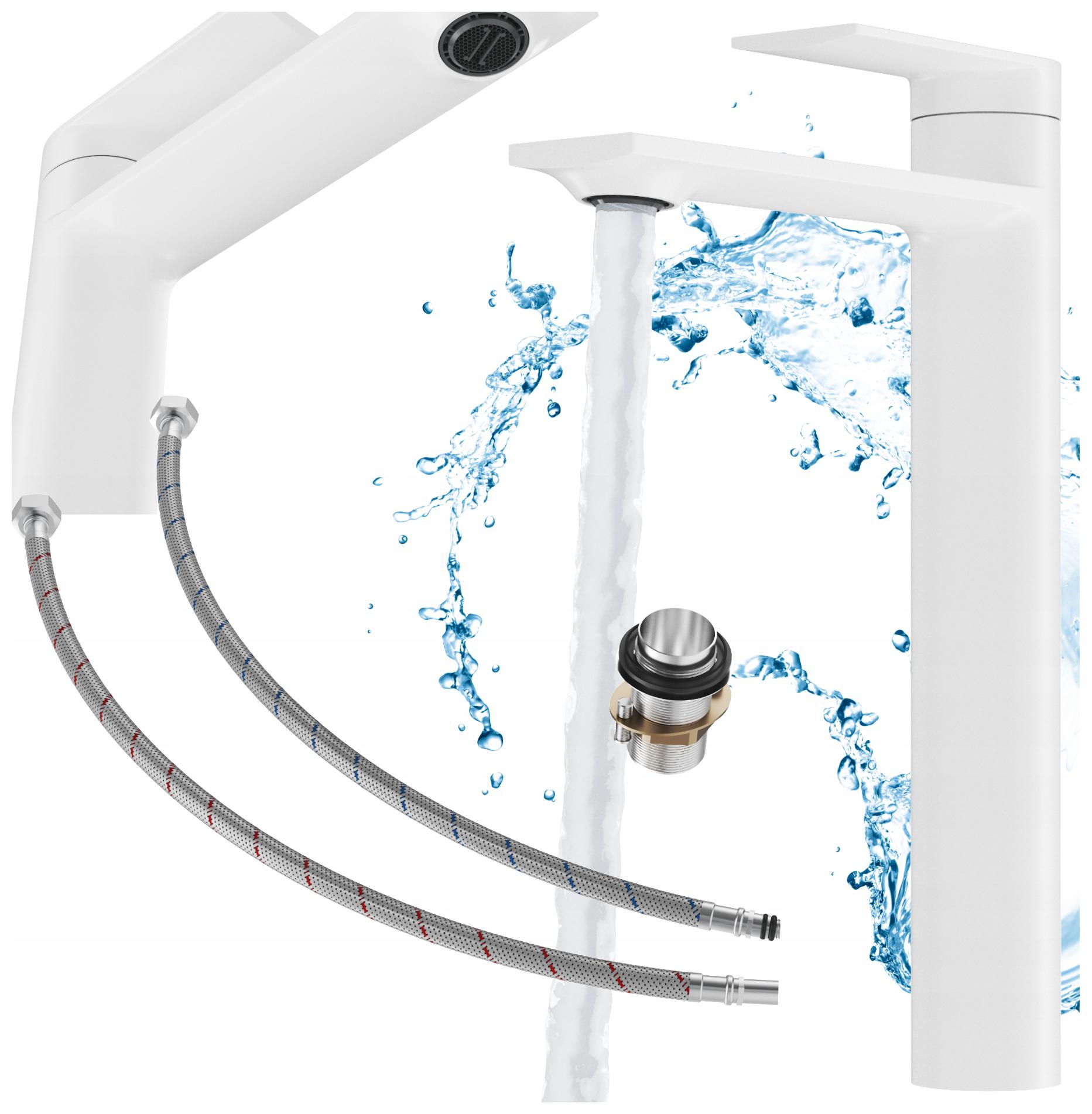 Vysoká umývadlová batéria do kúpeľne, stojanková, biela, kohútik do umývadla Cabo