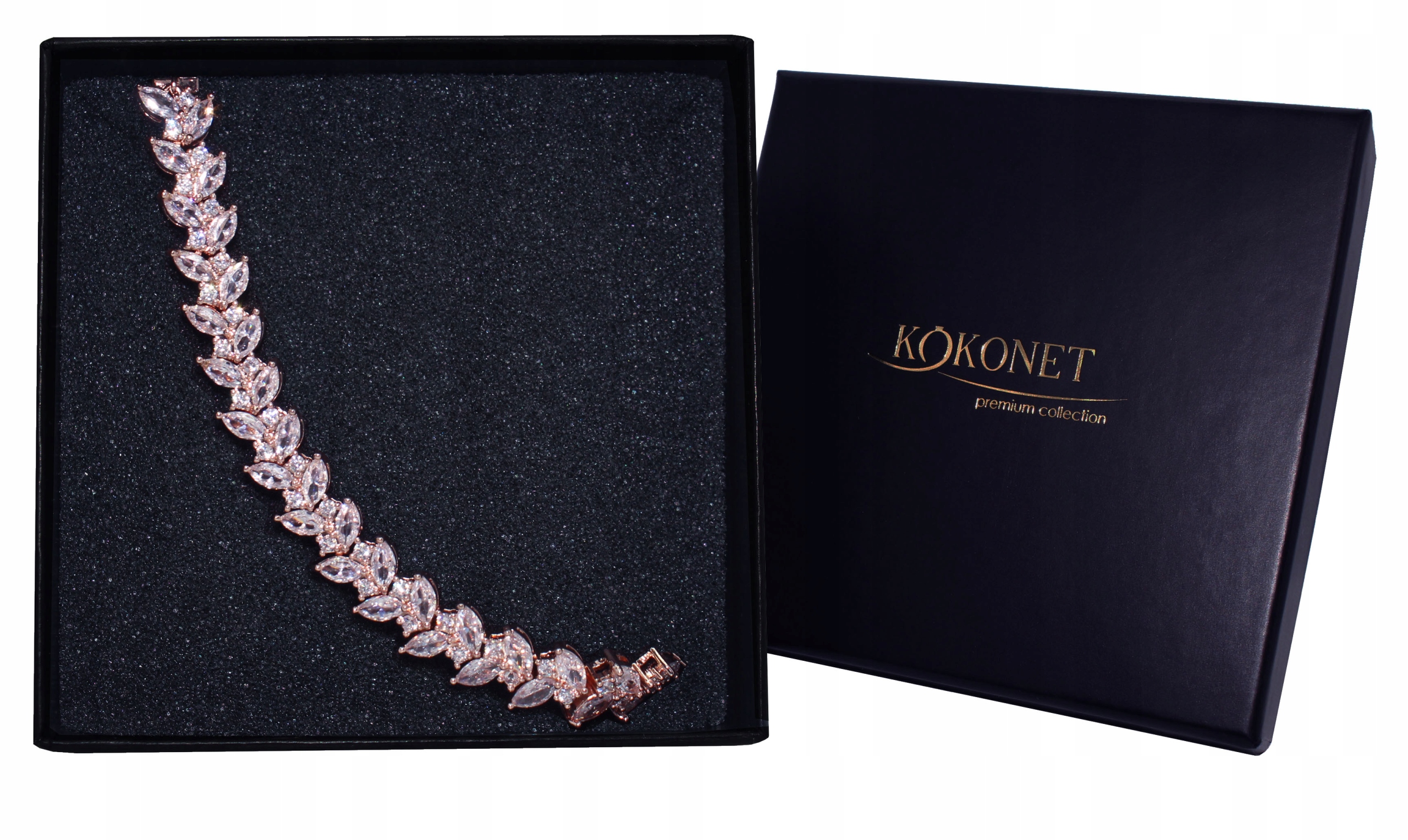 Náramek růžové zlato pro nevěstu, šperk na svatba s krystaly