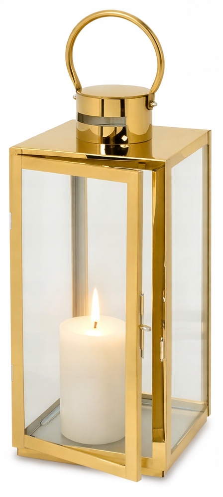 Lucerna Glamour lampion lucerny 38 cm Zlatá hřbitovní svíčka Z Nerezové Oceli