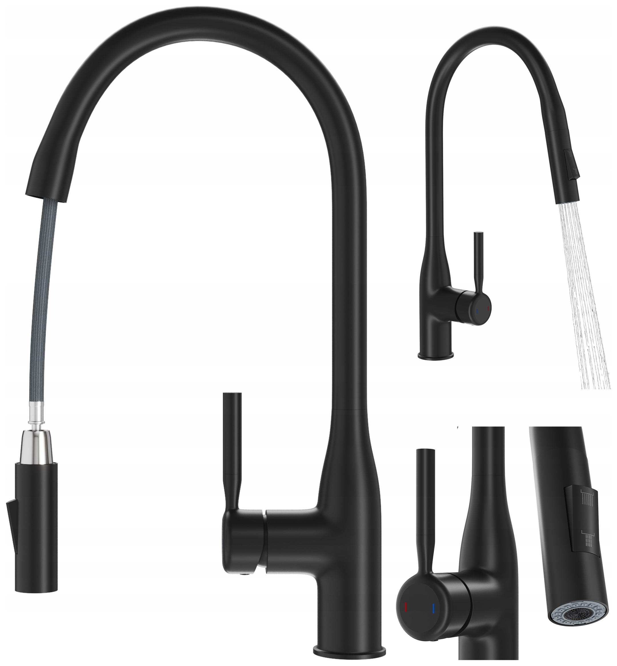 Kuchynská Batéria S Výsuvnou Hubicou Čierna Vodovodná Batéria 2-FUNKČNÁ Moderná Fossa