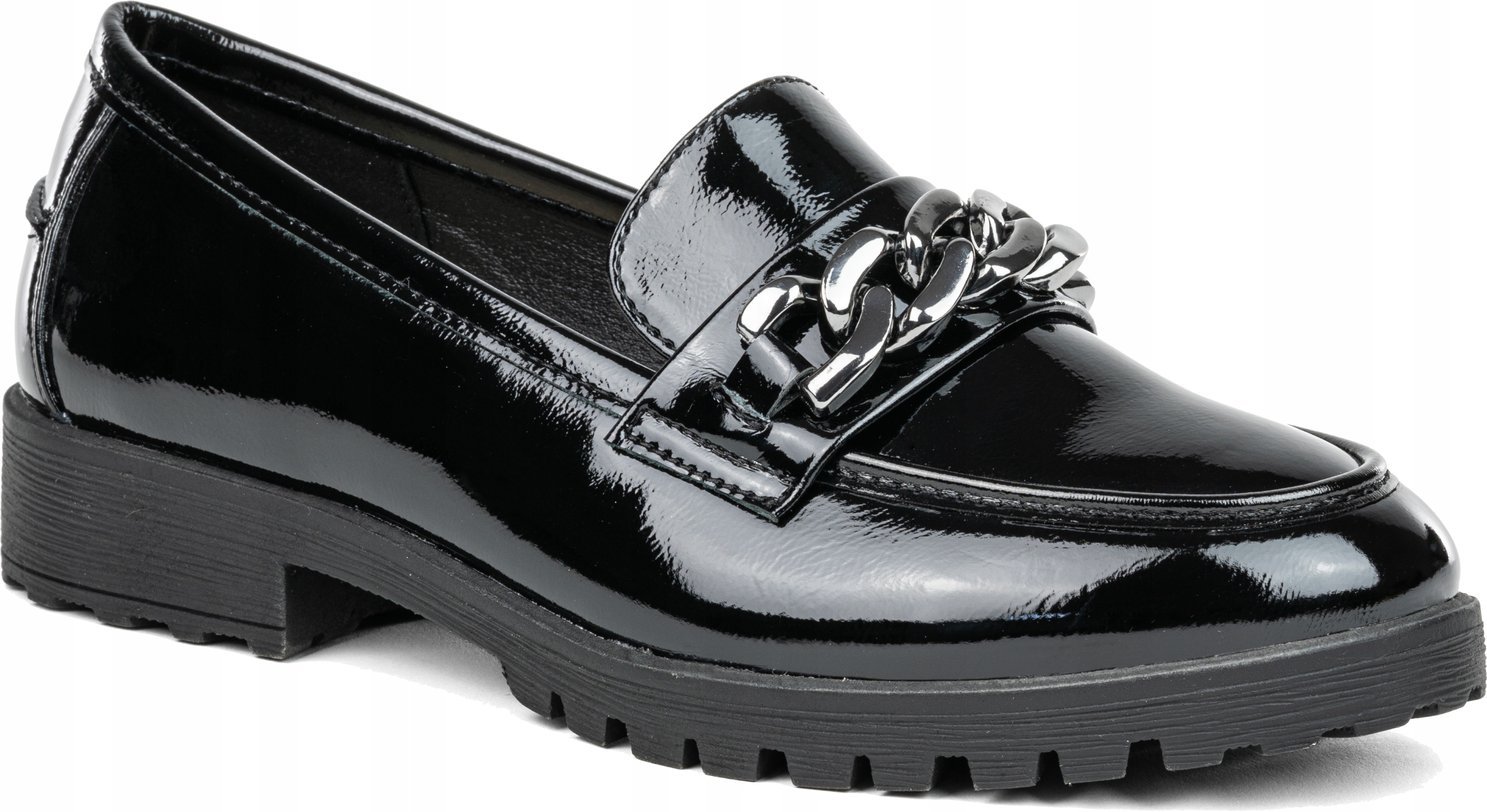 Polobotky loafersy lakované vpich. Kůže nazouvací ozdoba stříbrná Wojtyłko 36
