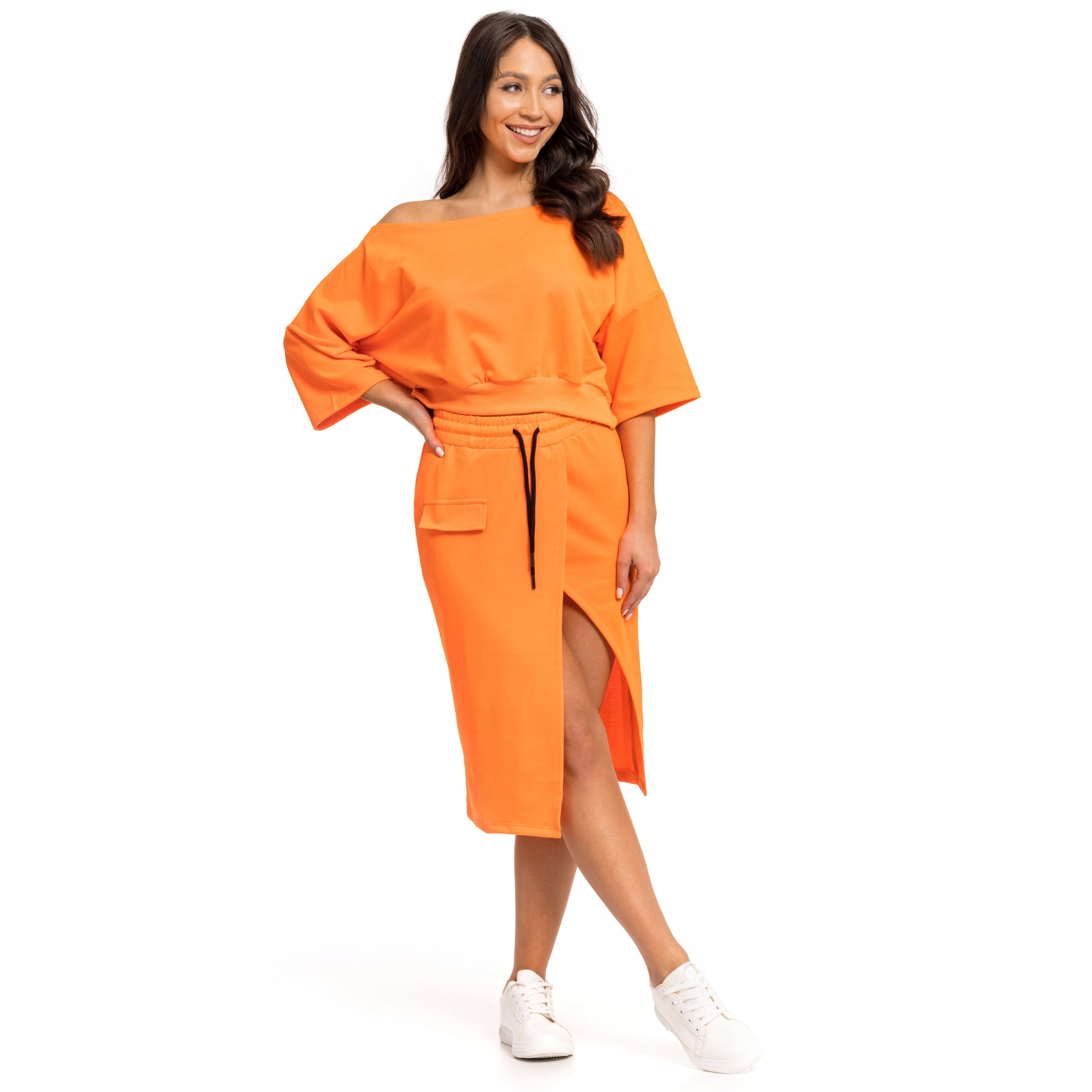 Dámský Komplet Crop Top Sukně Na Léto Oranžová S