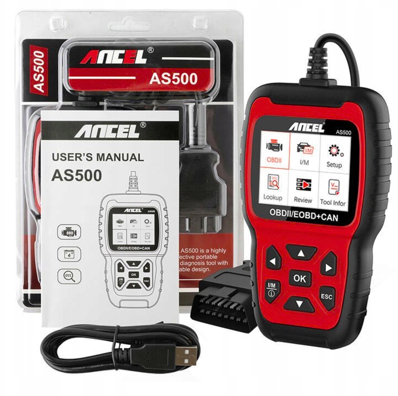Tester Diagnostický Skener Ancel AS500 Automobilový OBD2 LCD Poľský AC105