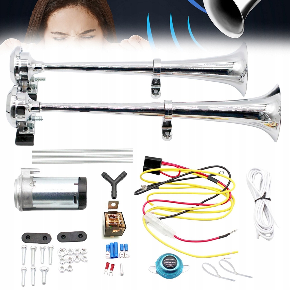 Dvojitý Klakson Do Auta Fanfára Hlasitá 12V Typ Tir Chrom S Kompresorem
