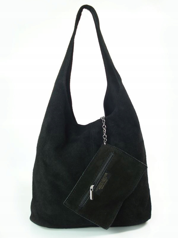 Semišová taška Vera Pelle na rameno Italská kůže Shopper Bag Černá
