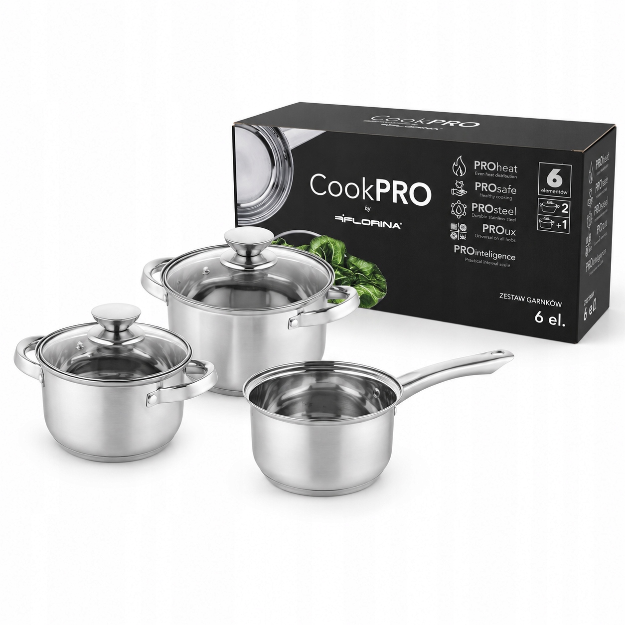 Florina Cookpro Sada Hrnců 6 ks. Nerezová Ocel Indukční víko