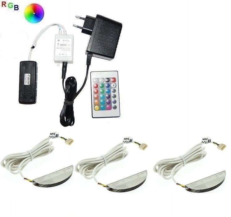 Zestaw LED RGB 3 x klips Zeta do szklanych półek