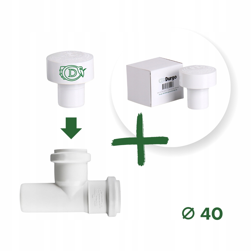 Prevzdušňovač kanalizácie Durgo DN40 s bielym odpaliskom