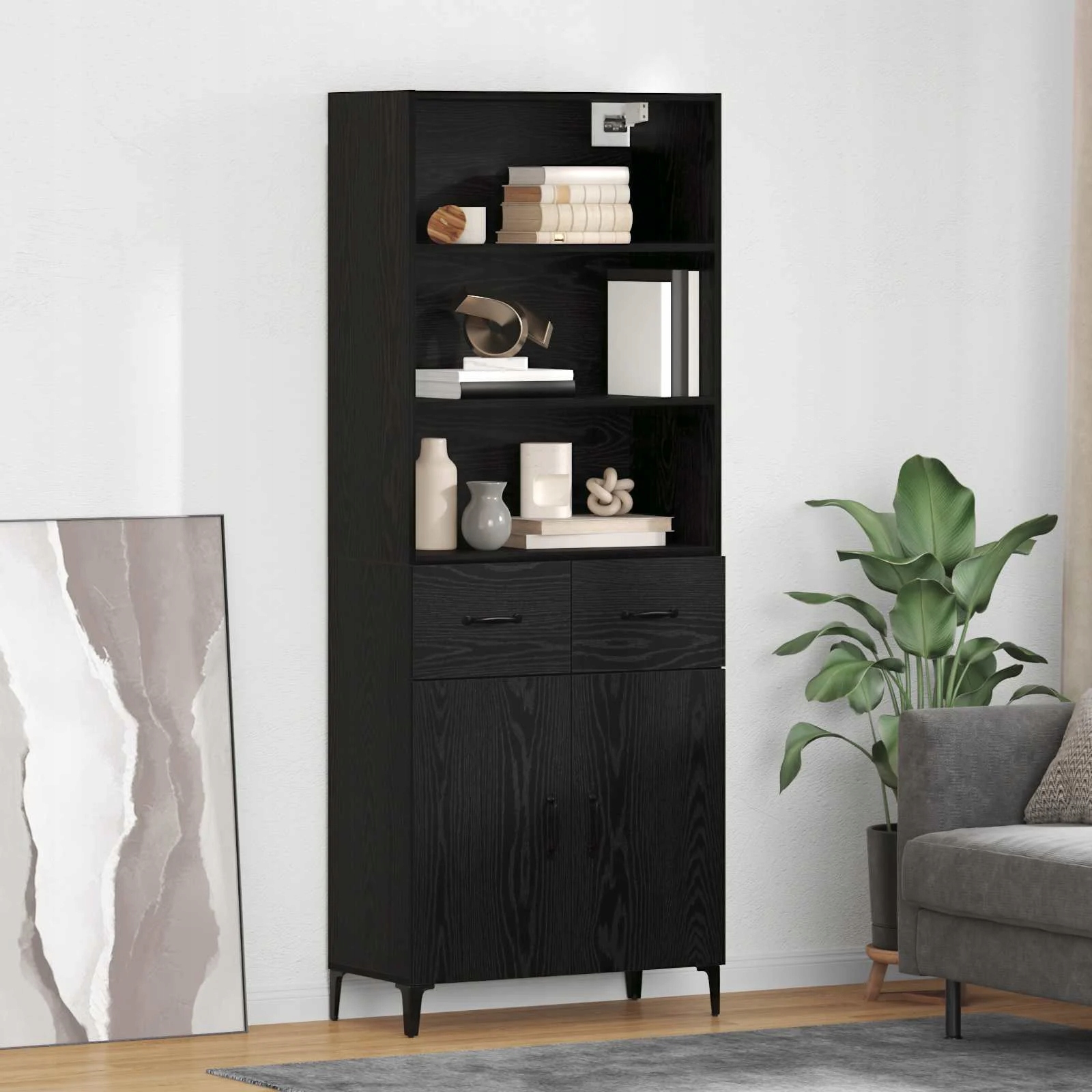 vidaXL Vysoký bufet Černý dub 69,5 x 34 x 180 cm kompozitní dřevo