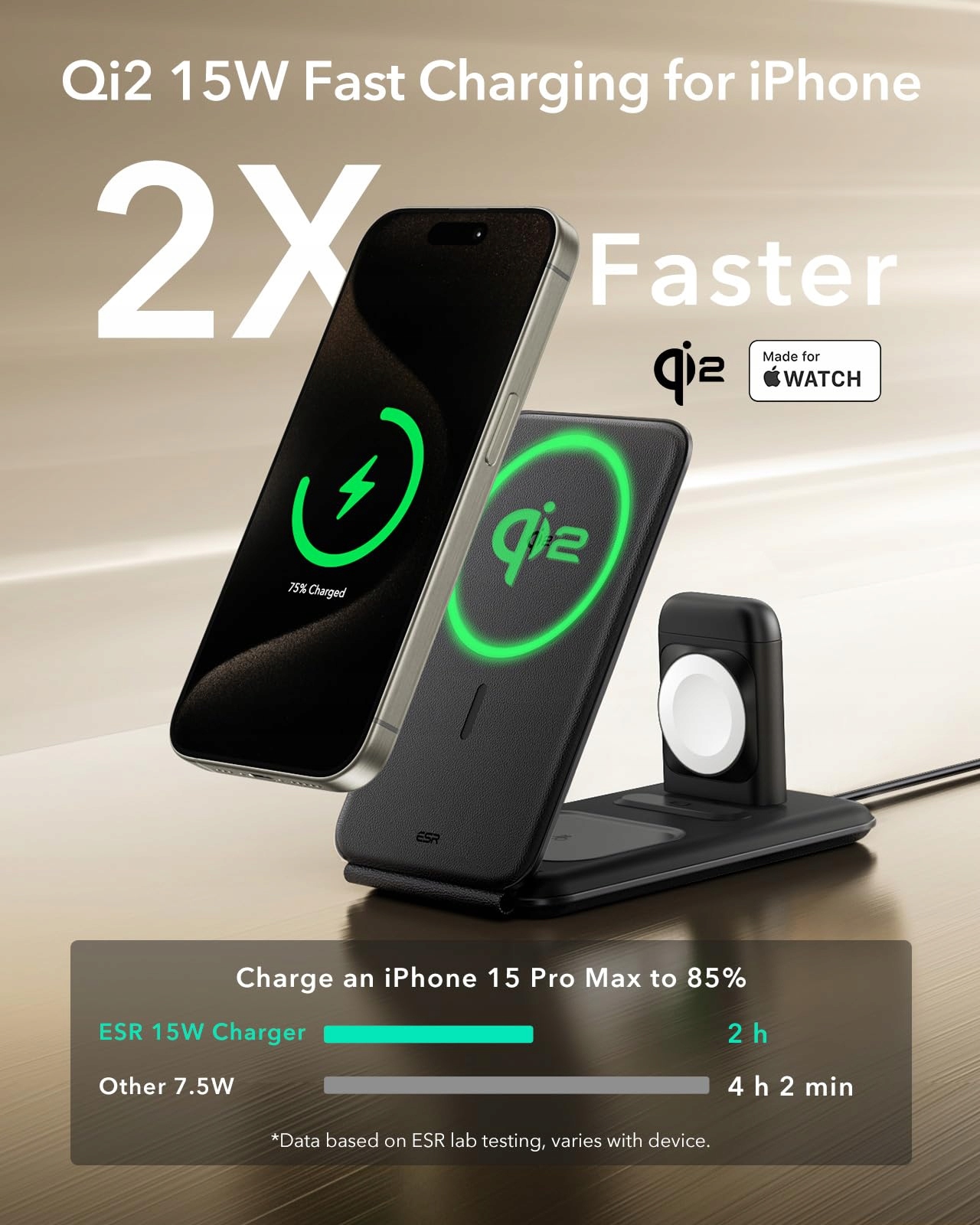 ESR Stacja Ładowania 3w1 Qi2 Dla iPhone Watch AirPods 15W MagSafe — miniatura 3