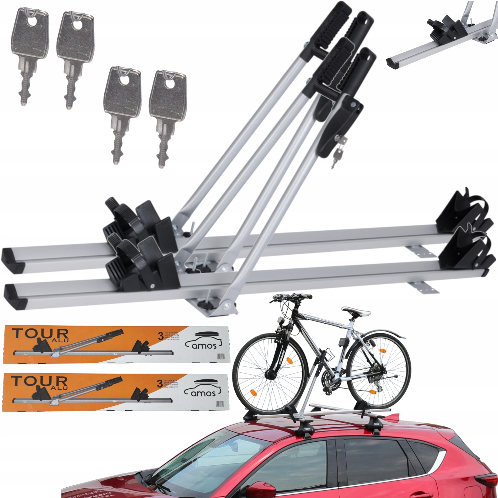 2x BAGAŻNIK ROWEROWY UCHWYT NA DACH AMOS TOUR ALU