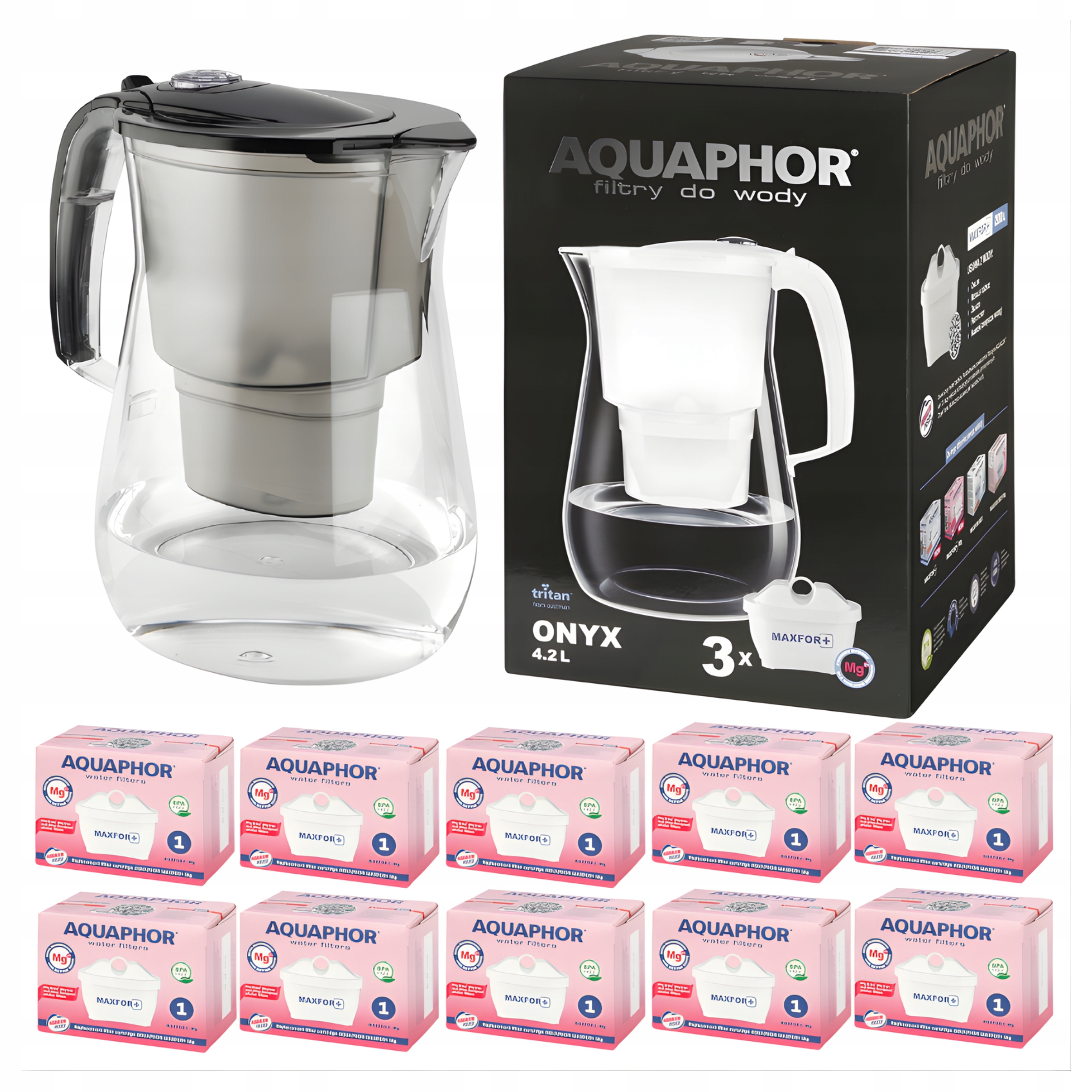 Velký Filtrační Konvice na vodu Aquaphor Onyx 10 hořčíkových náplní Maxfor