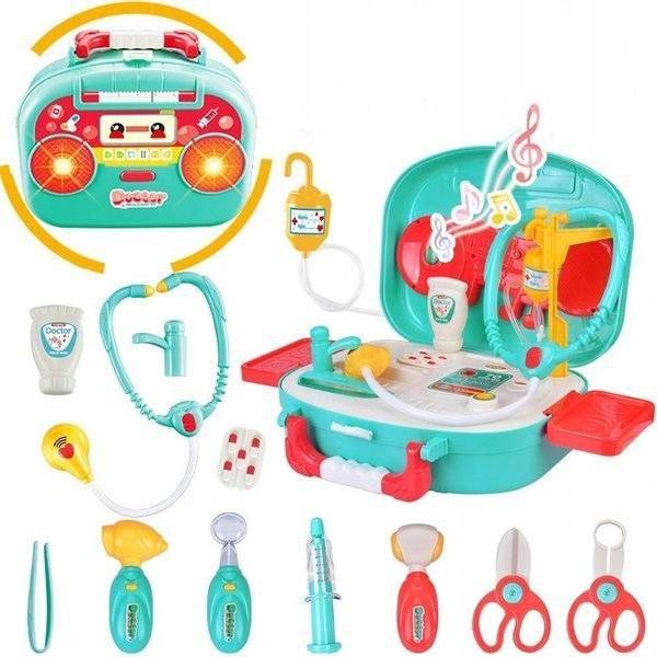 MAŁY LEKARZ DOKTOR W WALIZCE DUŻY ZESTAW ŚWIATŁO DŻWIĘK Wiek dziecka 3 lata +