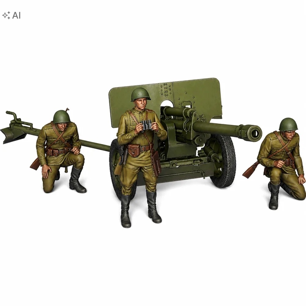 Sada figurek ZIS-3 Sovětské protitankové dělo Měřítko 1:48