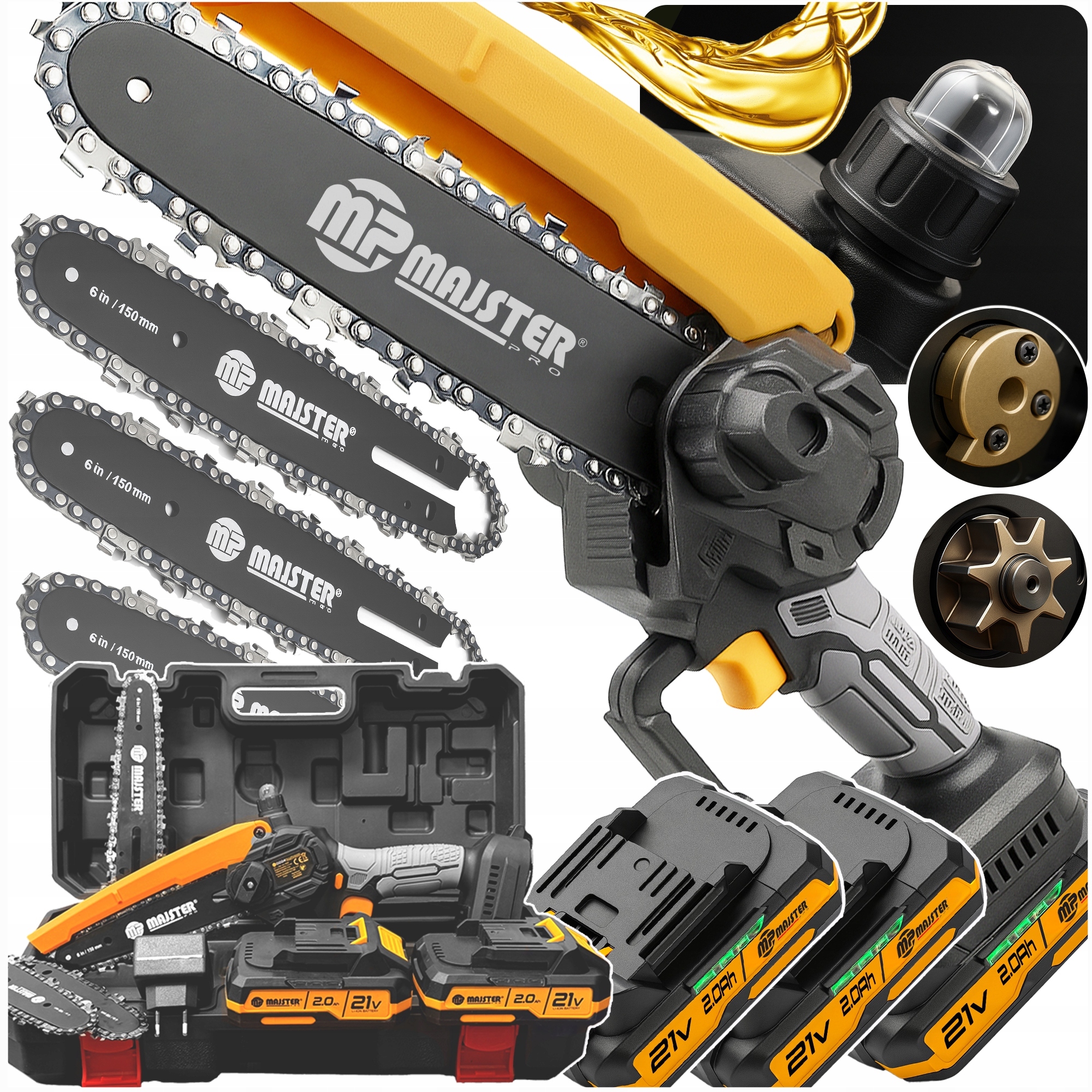 Akumulatorowa Pilarka Piła Łańcuchowa 6 " 2xAKU 4 Łańcuchy 4 Prowad MP0004