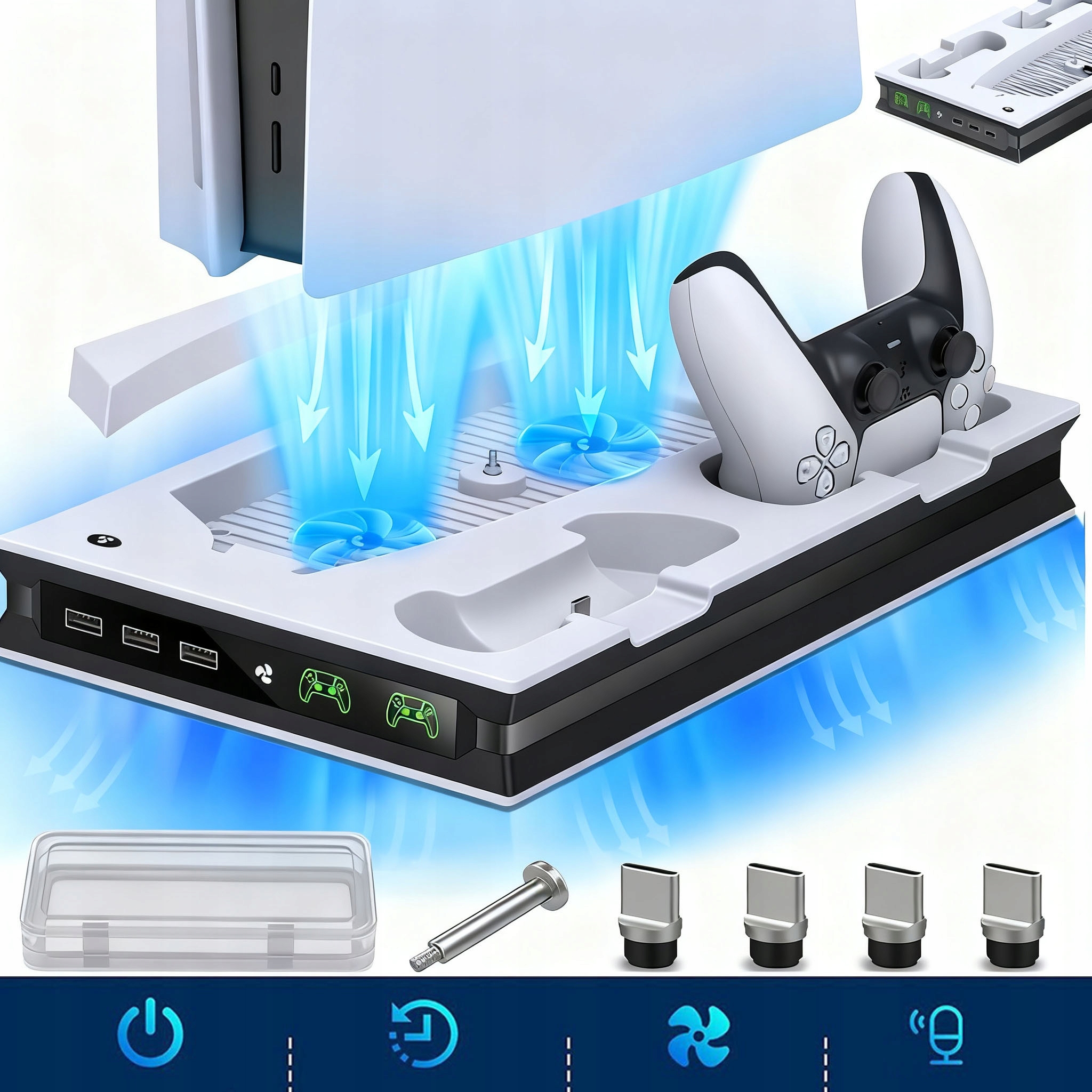 Podstawka Chłodząca Do PS5 Wentylatorem 3500RPM Ładowanie Pada Wskaźnik Led