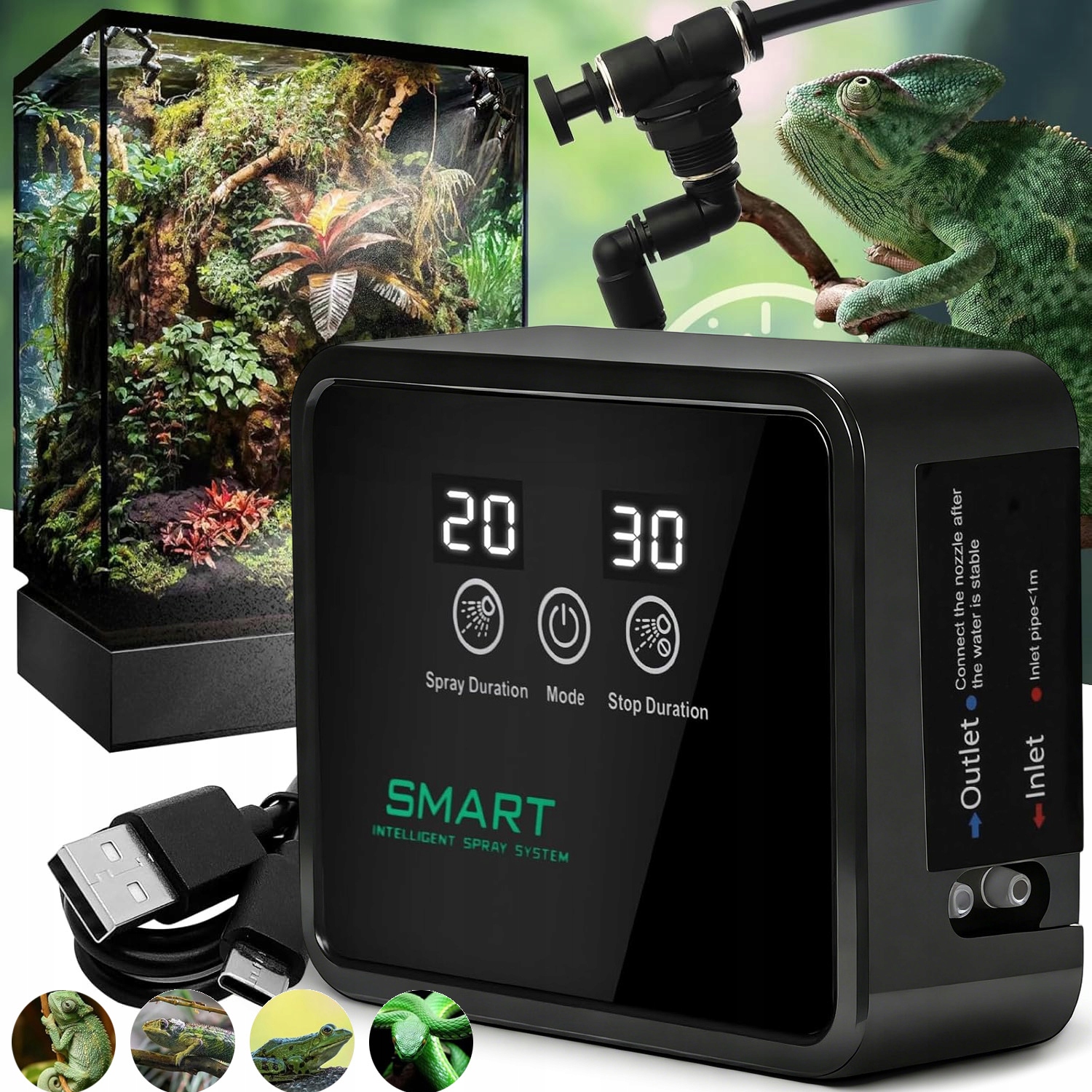 Levně Smart Zavlažovač Zvlhčovač Do Terária 2 Nastavitelné Trysky 360° S Časovačem