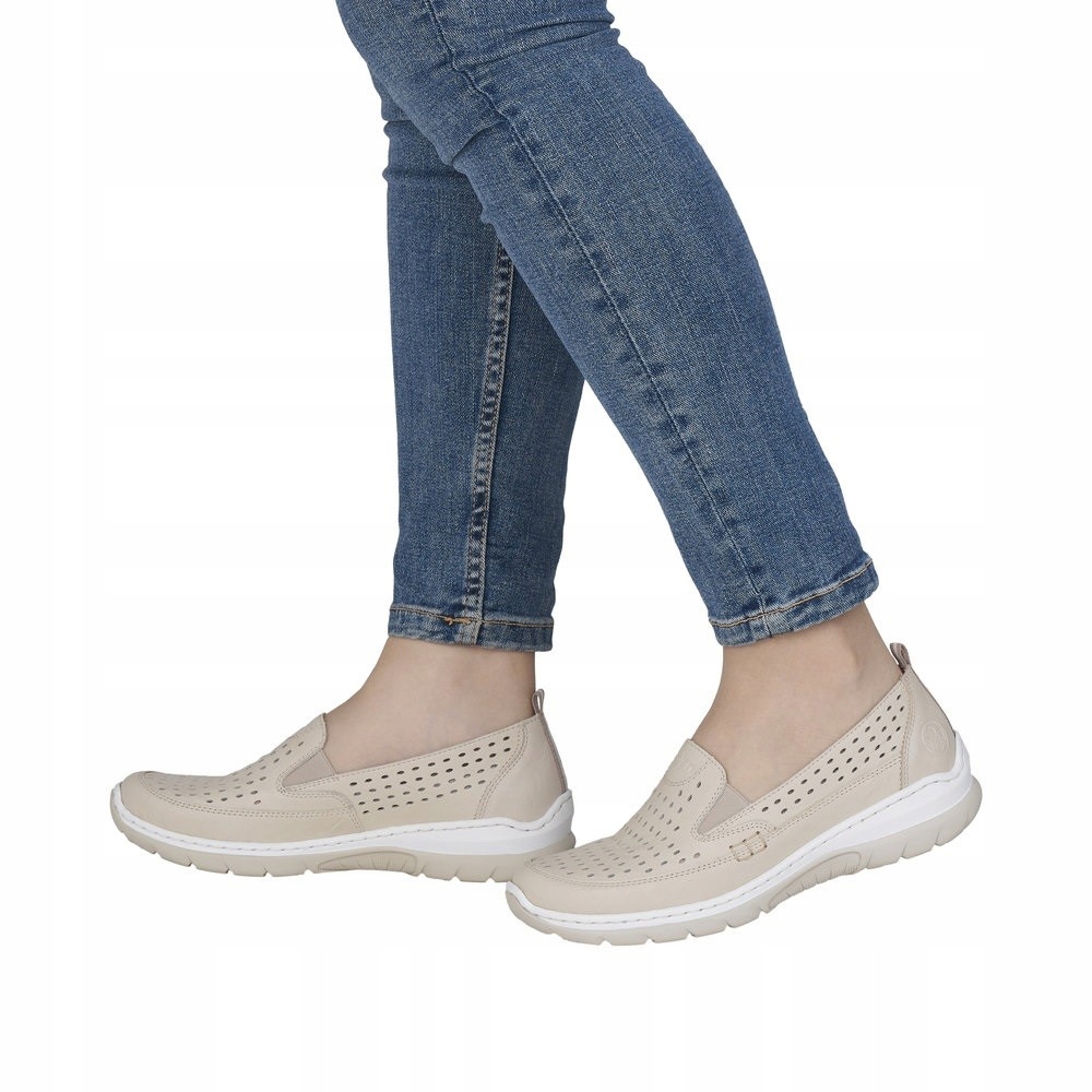 Rieker L32F4-60 dámské boty béžové kožené perforované, nazouvací, velikost vel