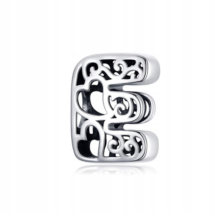 

Zawieszka Charms Srebro 925 Literka E z Sercem