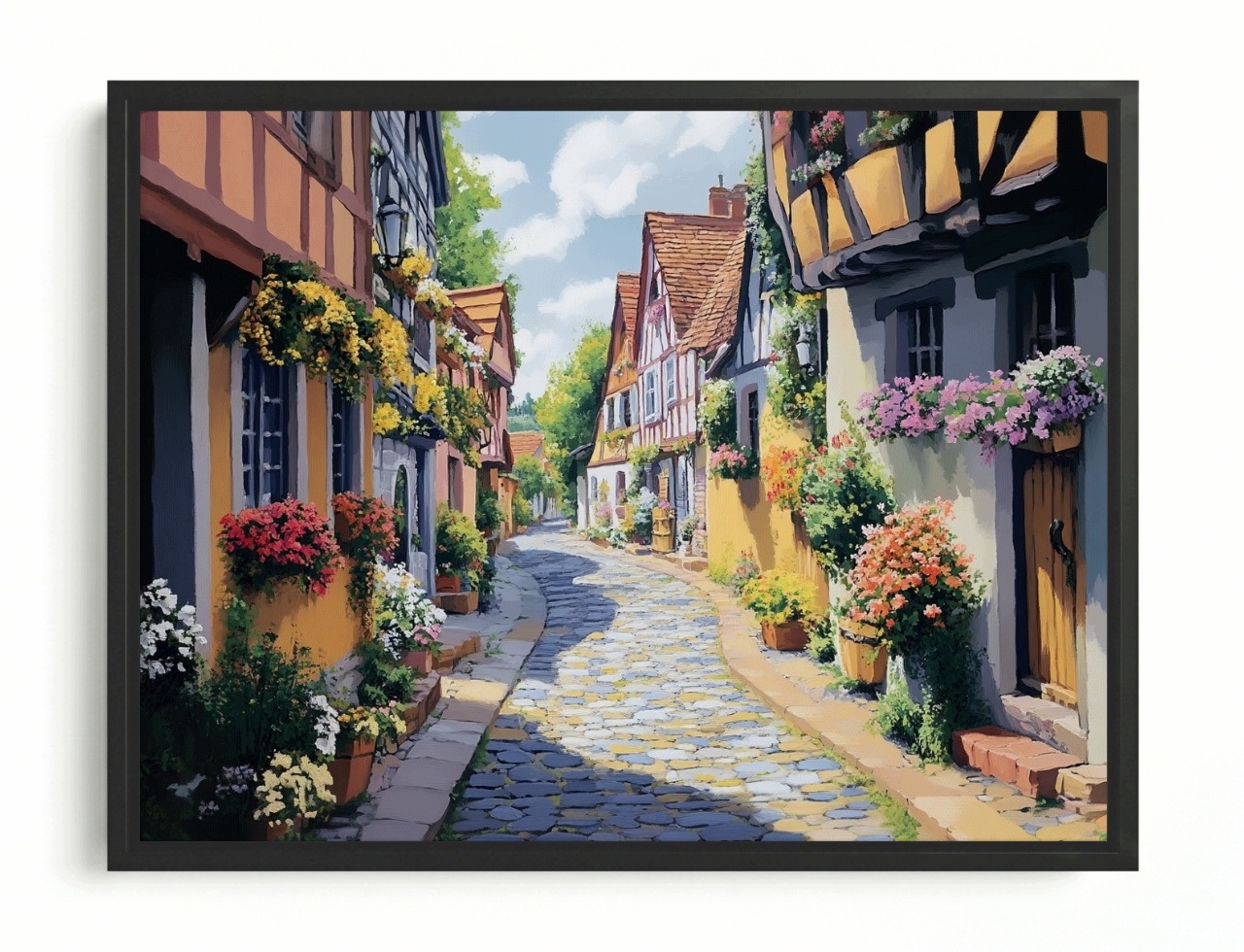 Obraz Rám American Box Mesto Šachulcové Domy Bruk Ulička Kvety 80x60
