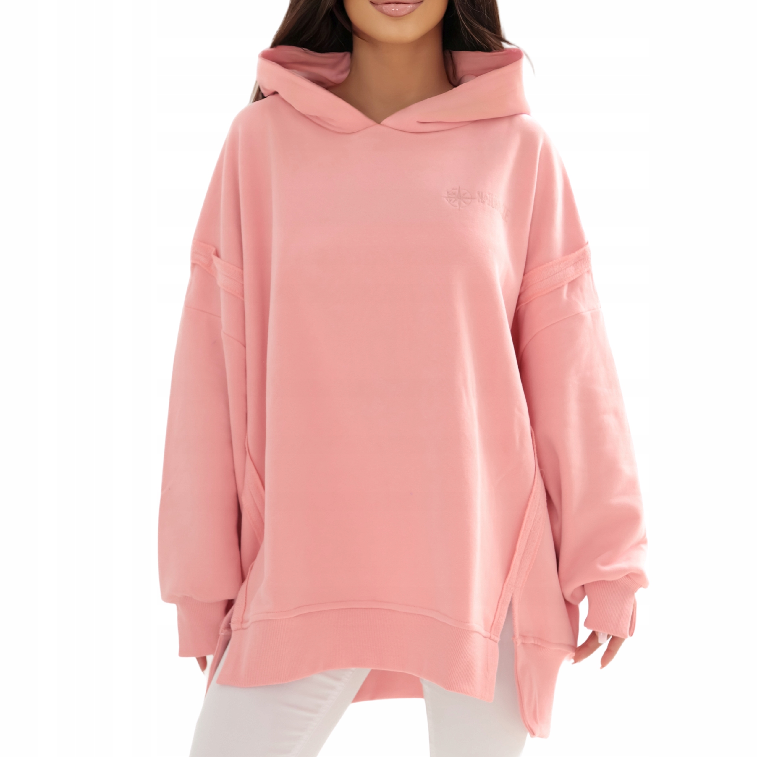 oversize mikina klokan s kapucí Premium korálově růžová M/L